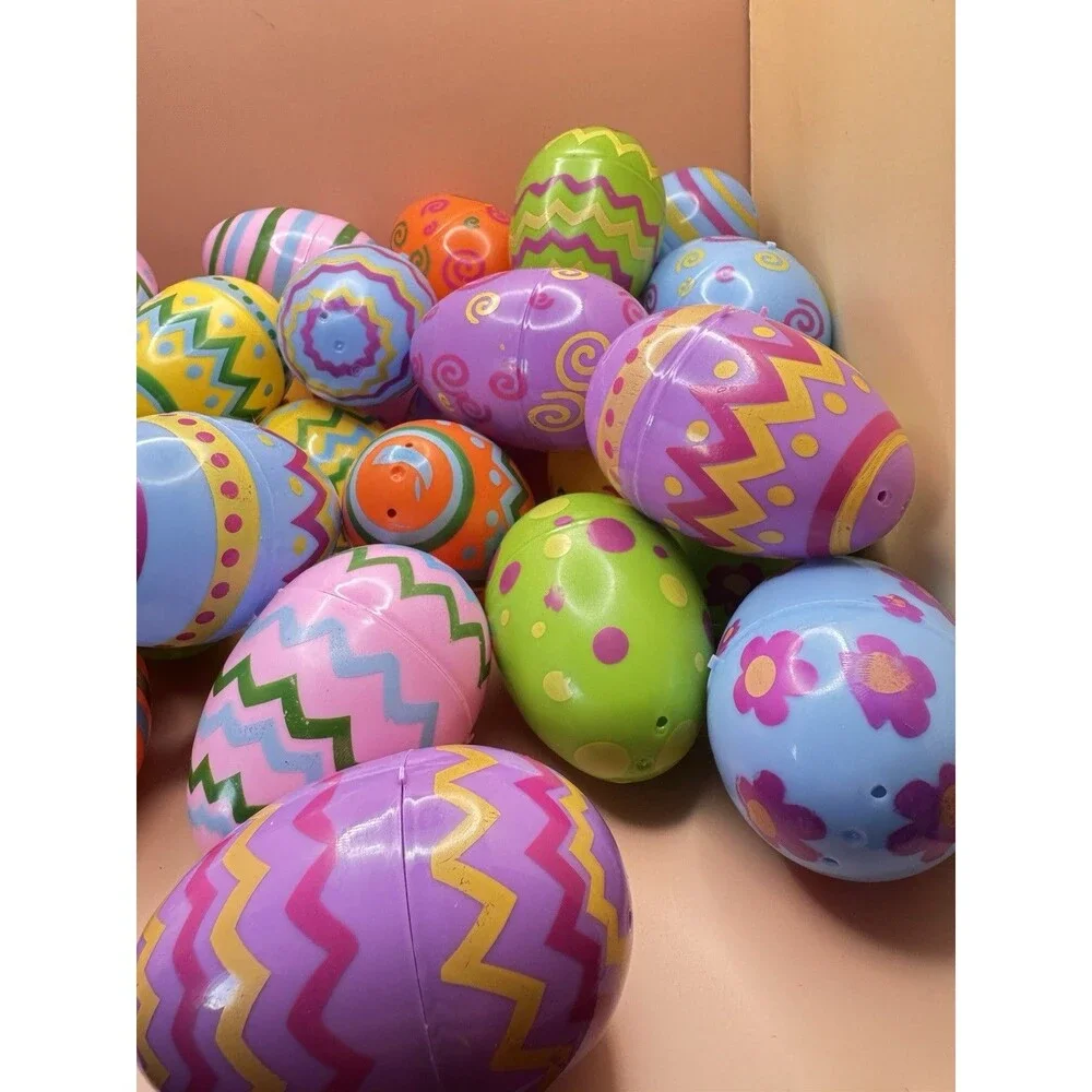 30 Plastic Printed Easter Eggs 3 X 2 Inch, Empty And Fillable (Bx X)